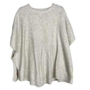 LOFT M/L Medium Large Heather Cream Knit Poncho Sweater Wool Blend Soft Cozy